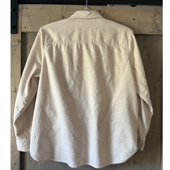 J Crew Flannel Shirt Jacket Shacket Women's Large Soft Oat Pockets Oversized - Picture 2 of 7